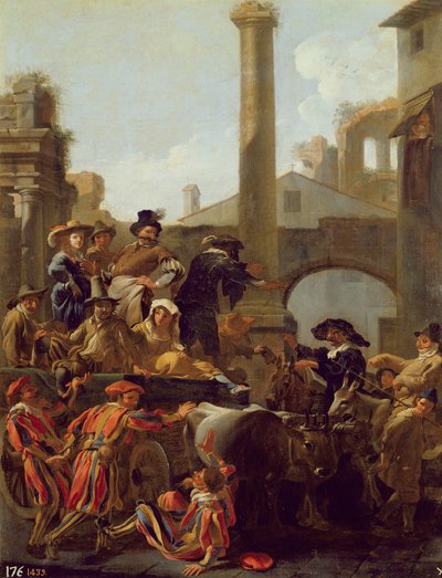Hora do Carnaval em Roma, 1653 de Jan van Bike Miel